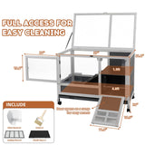 AniwuPaws Rabbit Hutch Indoor with Urine Guards/Netting Floor, Rabbit Cage on Wheels/Chew Proof/Tray, Guinea Pig Cages with Doors, Wooden Bunny House AniwuPaws