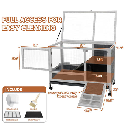AniwuPaws Rabbit Hutch Indoor with Urine Guards/Netting Floor, Rabbit Cage on Wheels/Chew Proof/Tray, Guinea Pig Cages with Doors, Wooden Bunny House - WoodArtSupply