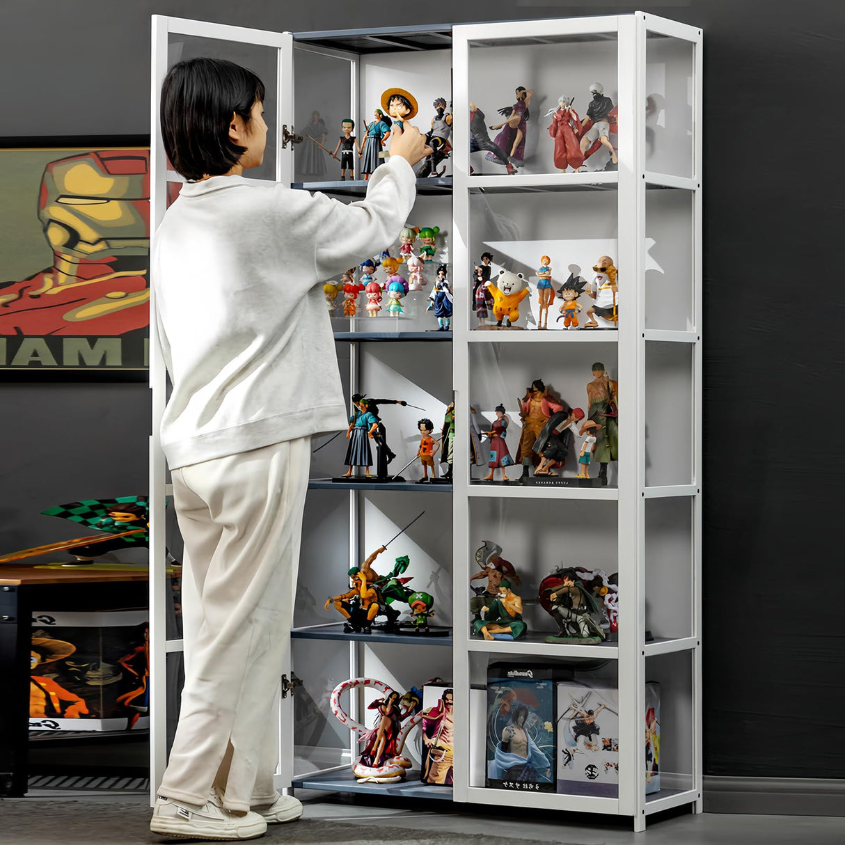 HDROGUV 5-Tier Acrylic Glass Curio Display Cabinet – Stylish Organiser for Books, Toys, and Collectibles HDROGUV