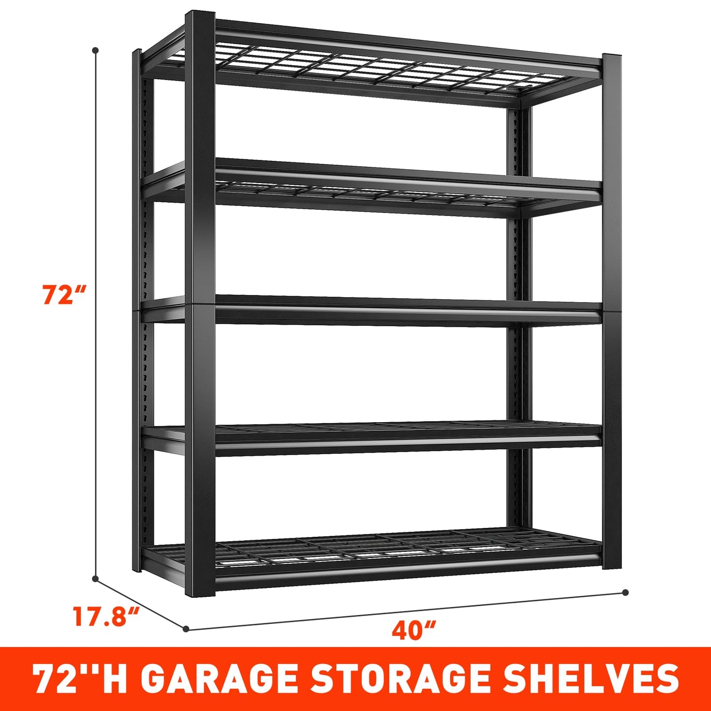 REIBII 40" Wide Garage Storage Shelves Heavy Duty Shelving Unit,72" Tall Garage Shelving for Storage with 5 Tier Adjustable Metal Wire Shelving Unit - WoodArtSupply