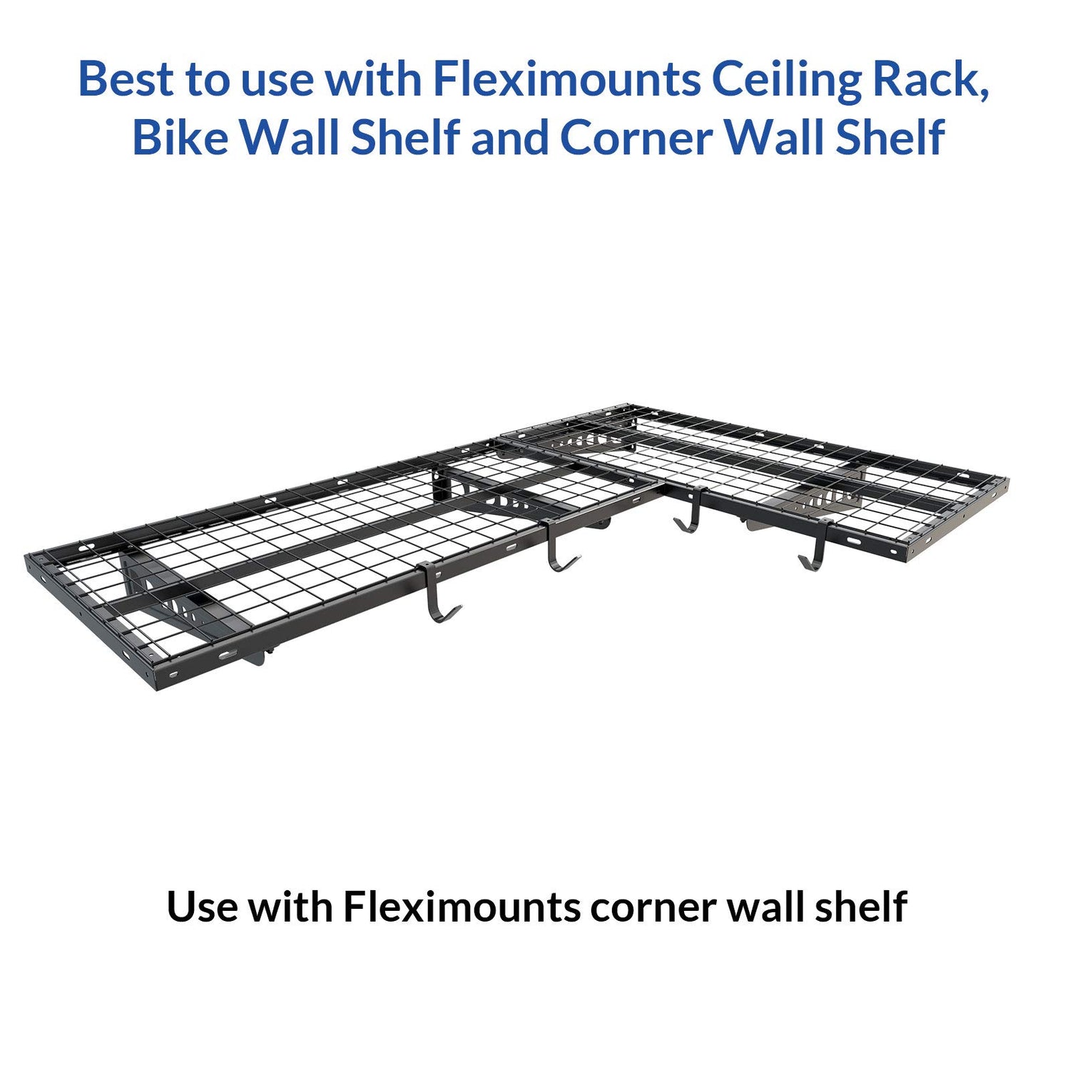 FLEXIMOUNTS 4-Pack Add-On Storage Rail Hook Accessory for Garage Ceiling Storage Rack and Wall Shelving, Black FLEXIMOUNTS