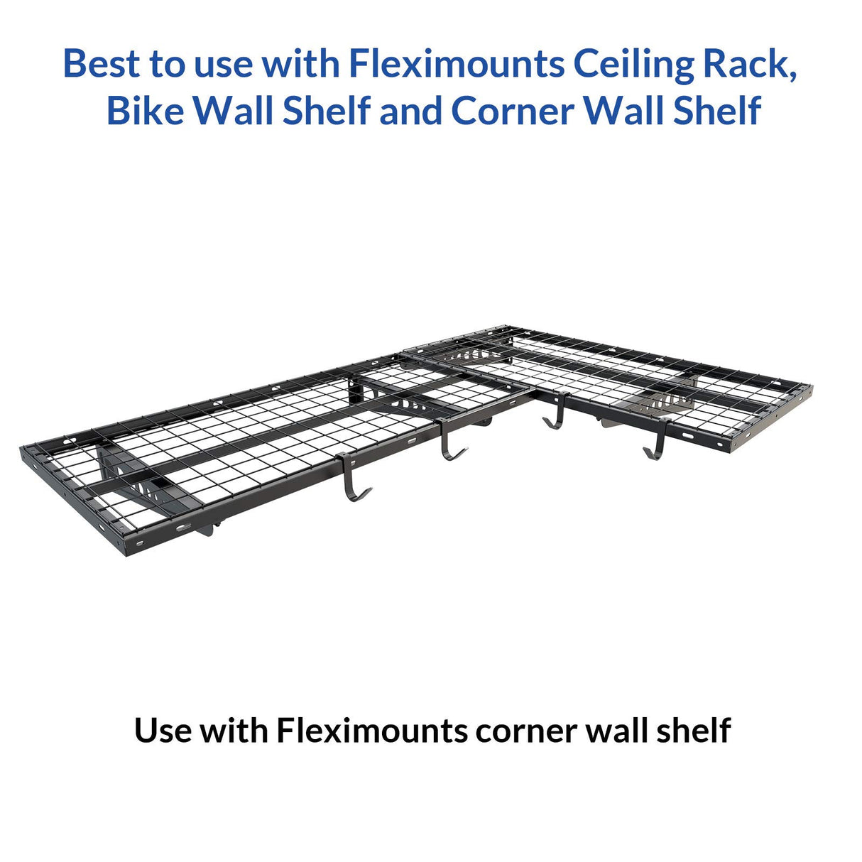 FLEXIMOUNTS 4-Pack Add-On Storage Rail Hook Accessory for Garage Ceiling Storage Rack and Wall Shelving, Black FLEXIMOUNTS