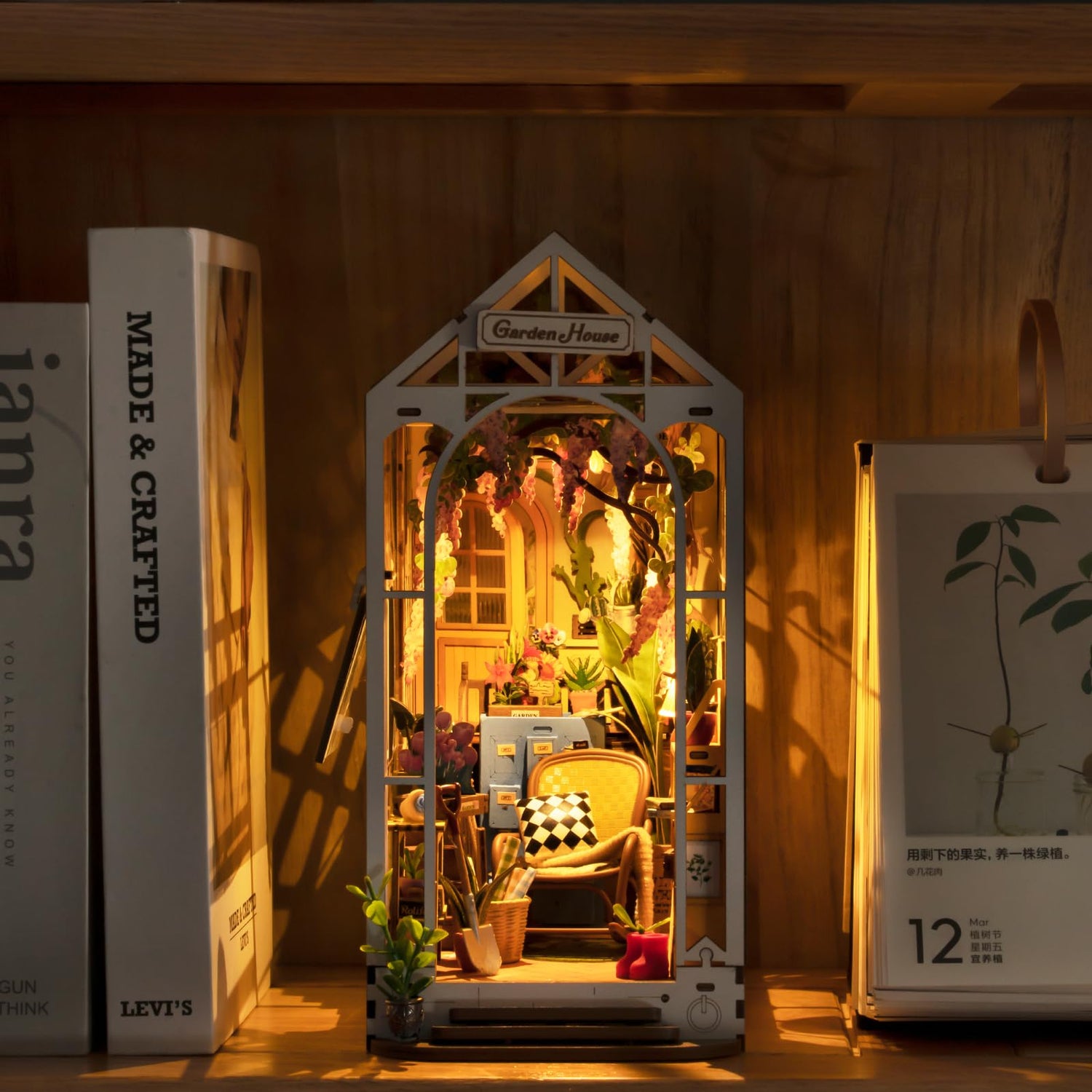 Rolife DIY Book Nook Kit Garden House, DIY Miniature Booknook Kit 3D Creative Decorative Bookend Bookshelf Insert 3D Puzzle for Adults, Rolife