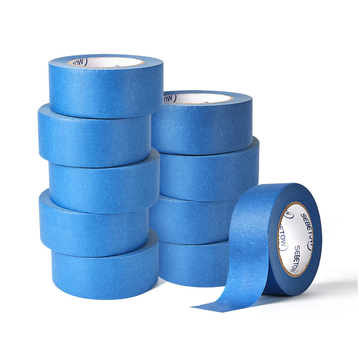 SEBETOW 10 Rolls Painters Tape 2 inch Bulk Painter Tape Blue Wide Roll, Blue Masking Tape, 2 Inches x 55 Yards for General Purpose Wall Painting, SEBETOW
