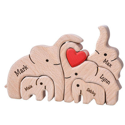 Personalized Wooden Puzzle with 2-8 Family Name,Wooden Elephant Puzzle,Customizable Wooden Puzzle for Home Decor and Thoughtful Gifts,Birthday for - WoodArtSupply