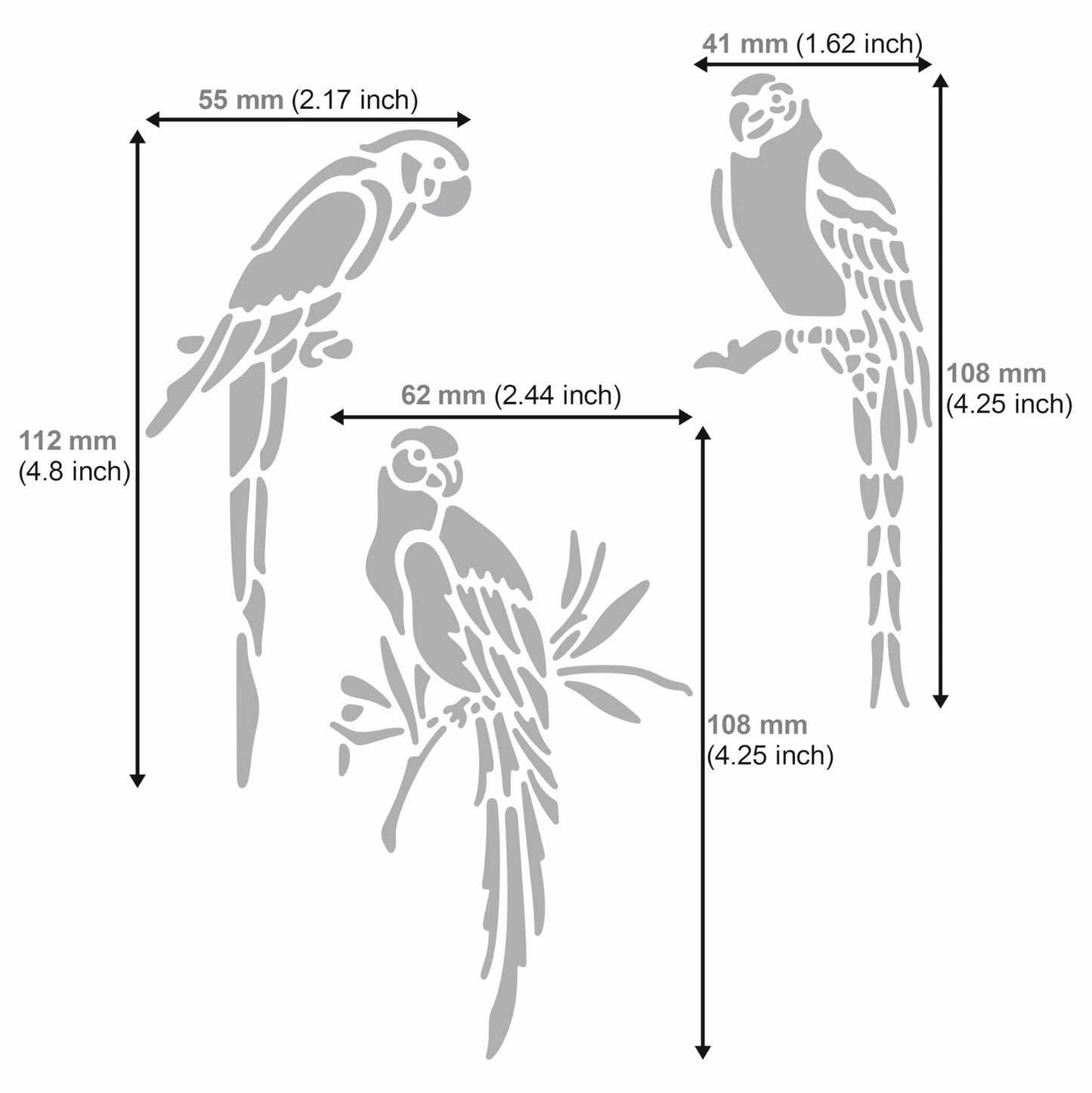 Aleks Melnyk No.472 Metal Stencil, Bird on Tree Branch, Parrots, Wild Animal, Small Stencil, 1 PC, Template for Wood Burning, Engraving, Crafting, - WoodArtSupply