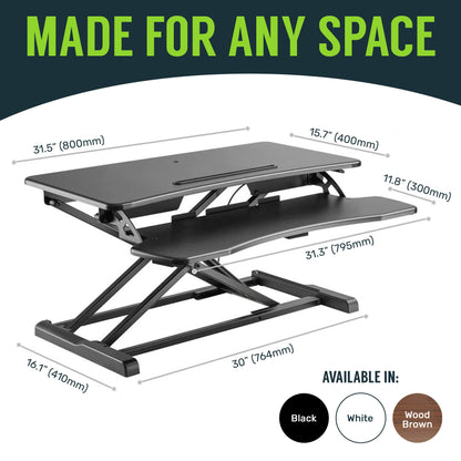 TechOrbits Standing Desk Converter-32-inch Height Adjustable, MDF Wood, Sit Riser-Black, 32" - WoodArtSupply