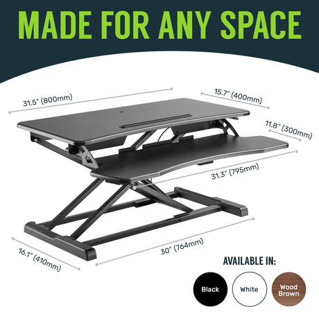 TechOrbits Standing Desk Converter-32-inch Height Adjustable, MDF Wood, Sit Riser-Black, 32" TechOrbits