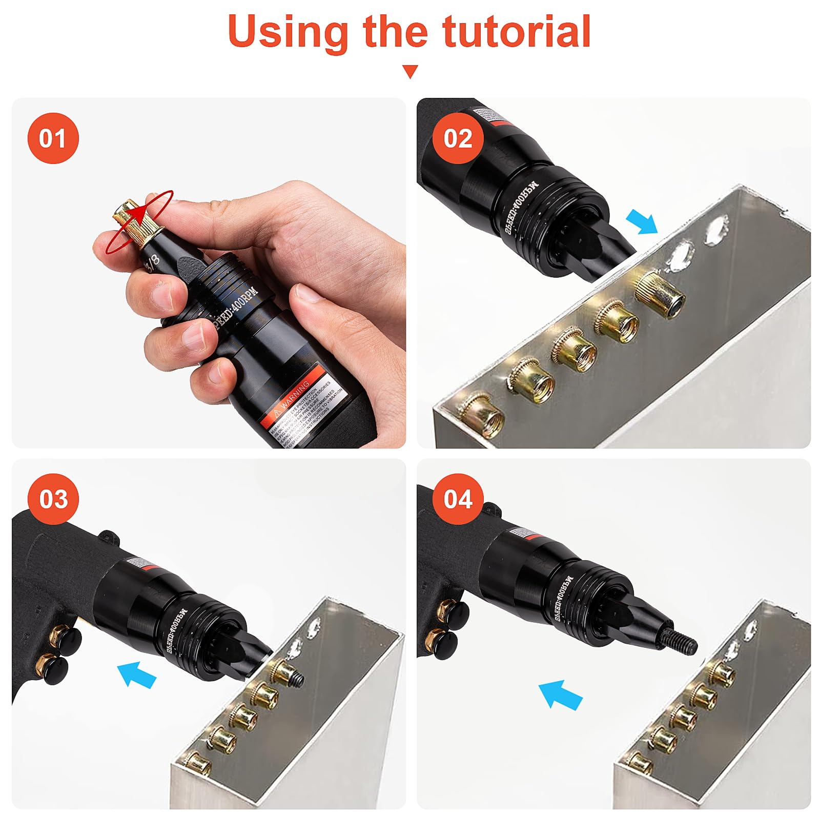 Clatoon Pneumatic Rivet Nut Gun with 10-24 & 1/4 & 5/16 & 3/8 Self-Locking Head, Adjustable Speed Air Rivet Gun, Air Rivet Nut Tool Kit with 4 Size - WoodArtSupply