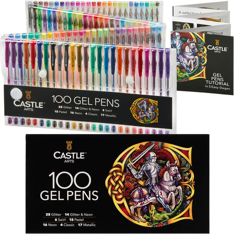 Castle Art Supplies 100 Gel Pens for Adult Coloring Set | Drawing, Scrapbooks, Journals | Amazing Colors, Effects – Swirl, Glitter, Neon, Pastel, Castle Art Supplies