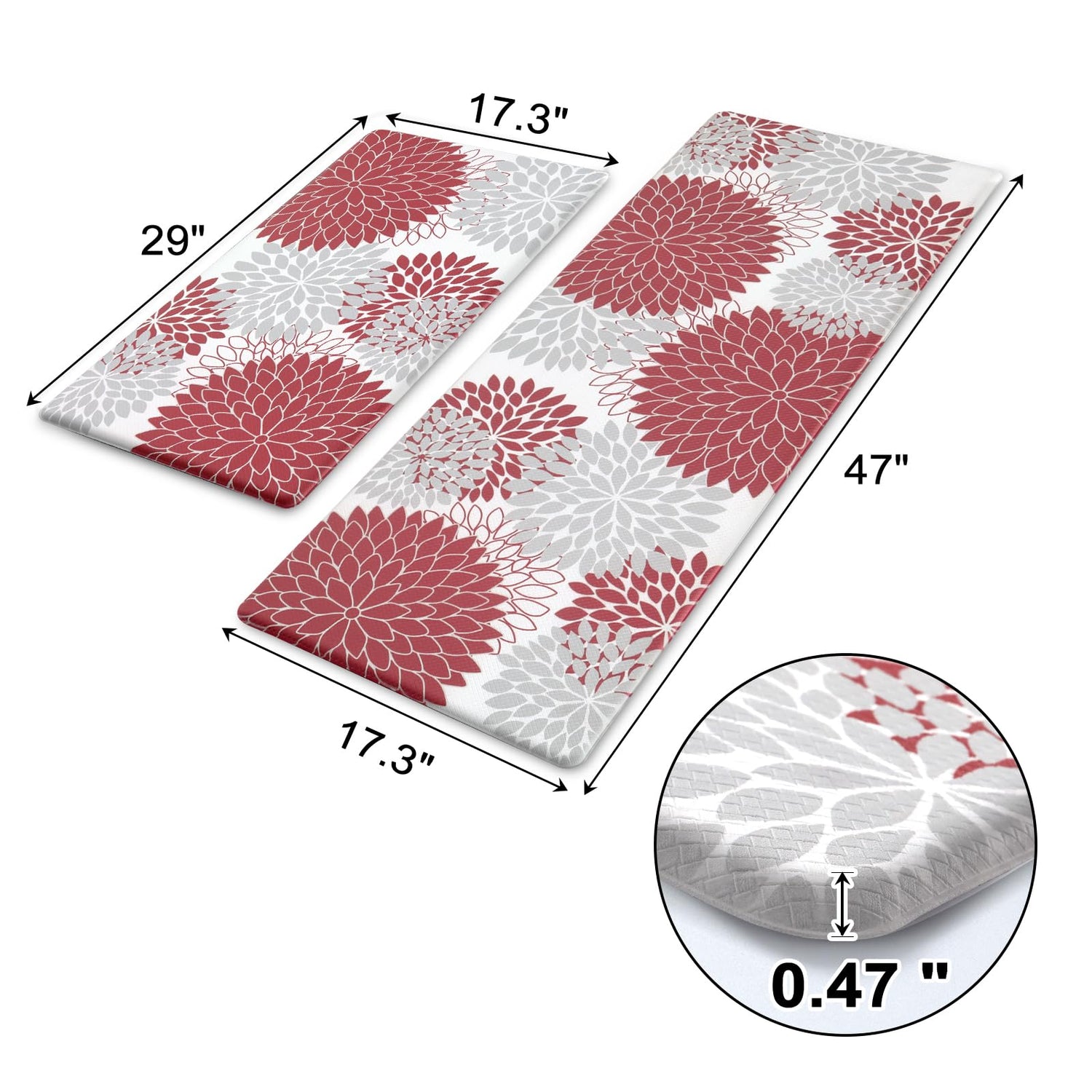 Anti Fatigue Kitchen Mats for Floor 2PCS,17"x47"+17"x29" Farmhouse Kitchen Rugs Non Slip Rubber Backing,Waterproof Cushioned Standing Mat for Collive