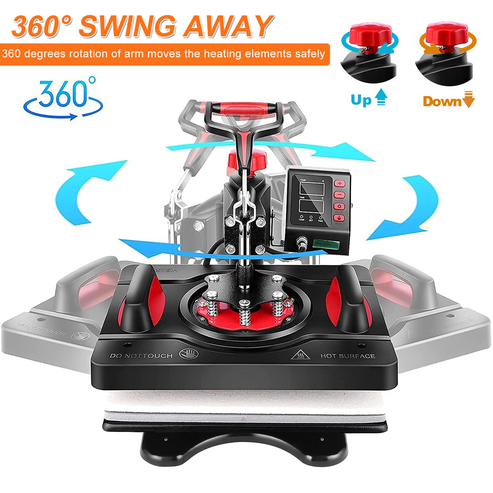 AKEYDIY 5 in 1 Heat Press, 12x15 Heat Press Machine for Tshirts, 360° Swing Away Shirt Press Machine for Sublimation, Multifunction Heat Press - WoodArtSupply