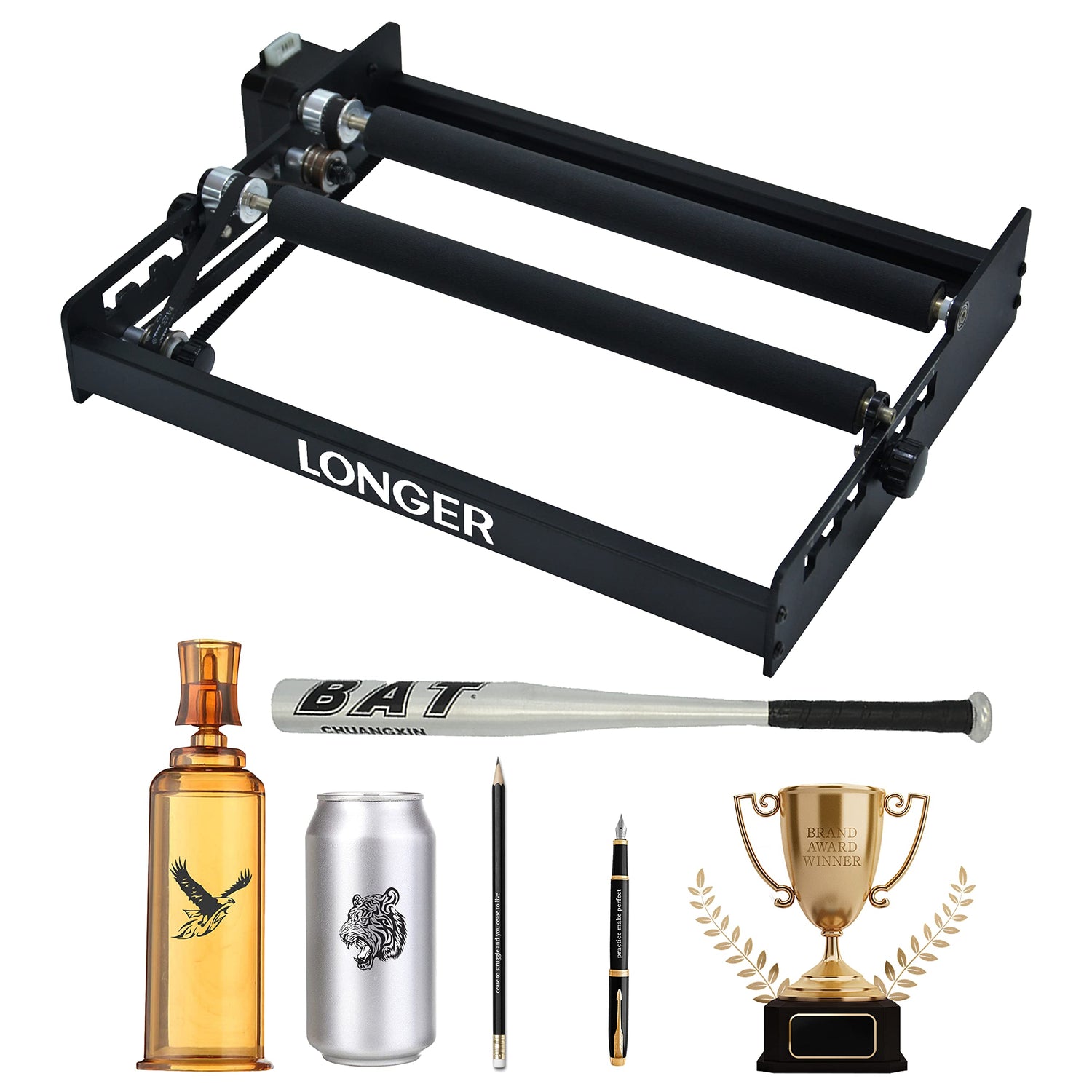 LONGER Laser Engraver Rotary Roller, Y-axis Rotary Roller 360° Rotation for Laser Engraver Engraving Cylindrical Objects Tumblers Cans Cups Bottles, Longer