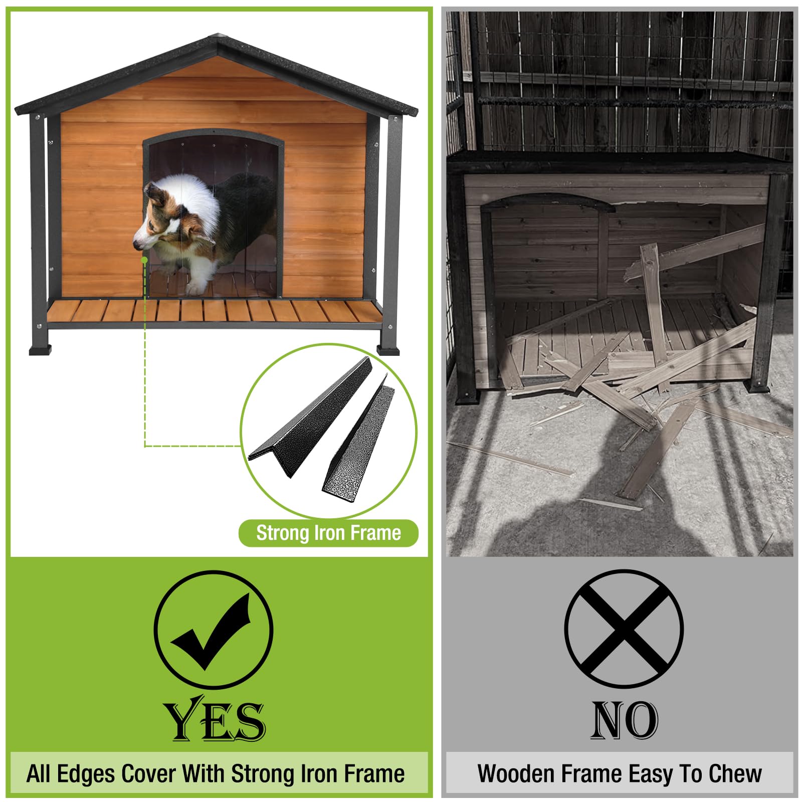 Dog House Outdoor & Indoor Unique All-Around Iron Frame Dog Kennel for Winter with Raised Feet for Small & Medium & Large Dogs,Weatherproof Roof - WoodArtSupply