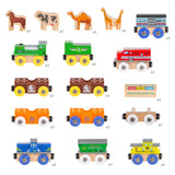 Orbrium Toys 12 (18 Pcs) Wooden Engines & Train Cars Collection with Animals, Farm Safari Zoo Wooden Animal Train Cars, Circus Wooden Train Orbrium