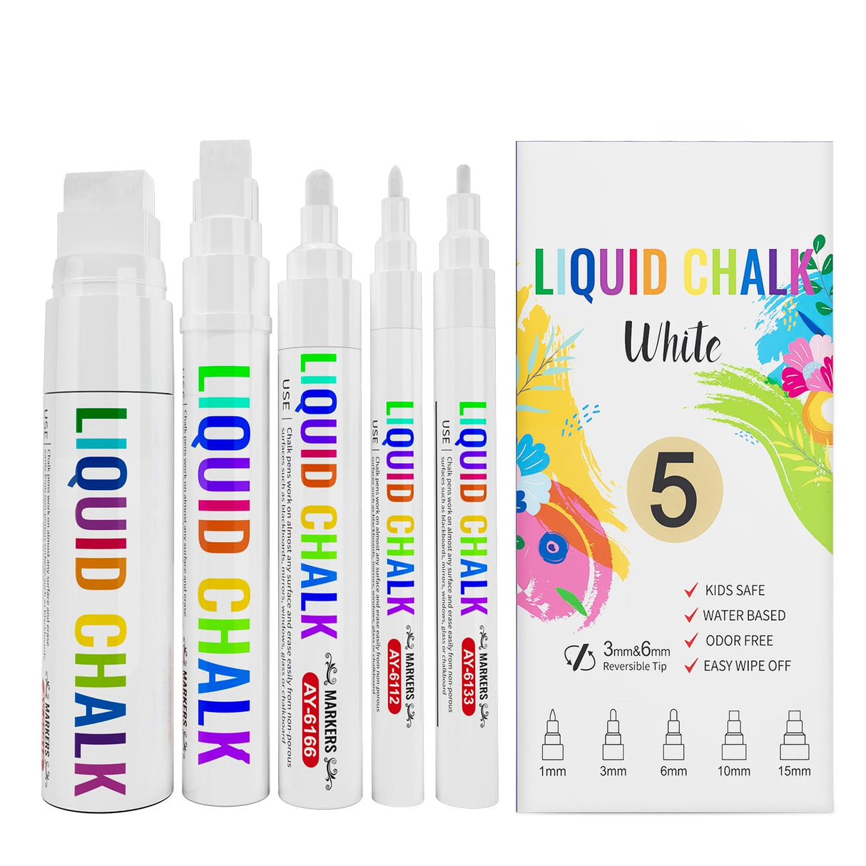 IJIANG Bundle Liquid Chalk Markers Set, 24 Pack Liquid Chalk Markers & 5 Pack White Chalk Markers Pens IJIANG
