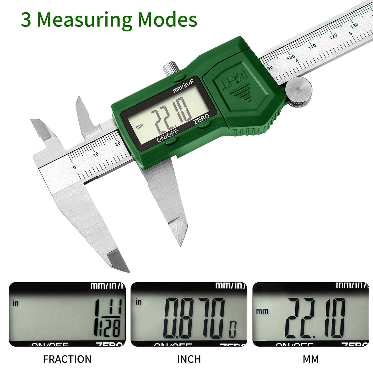 ToolSup IP54 Digital Caliper, 6 inch Electronic Vernier Caliper with Stainless Steel contruction, Inch/Millimeter/Fraction Switch, Large LCD Screen TOOLSUP