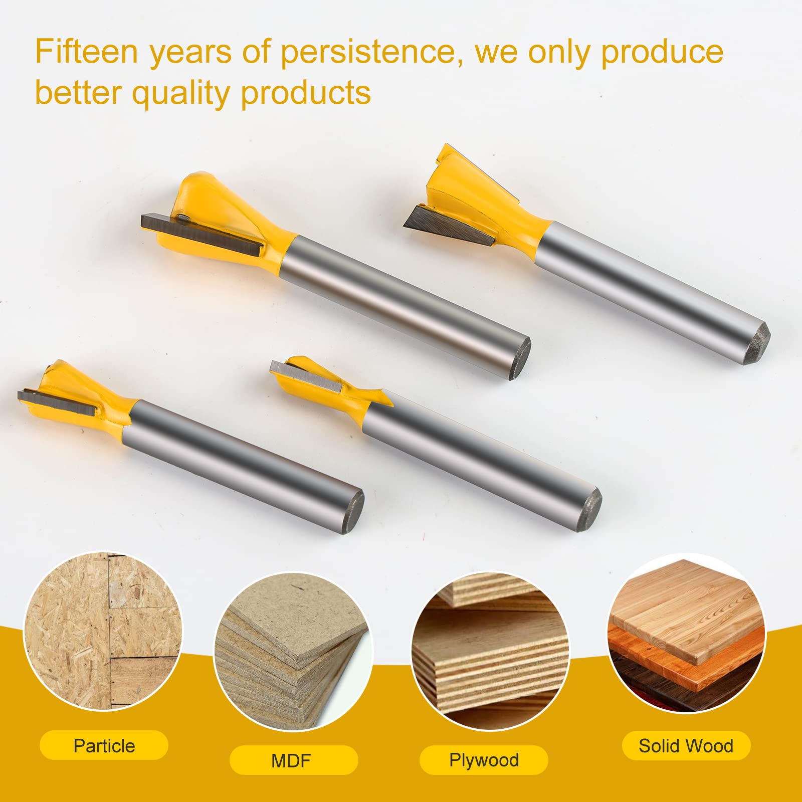 Yueqing Zhongji 1/4 Inch Shank Dovetail Router Bit Set 1/4"3/8"1/2" 5/8" Dovetail Router Bit-1/4"Shank -4PCS - WoodArtSupply