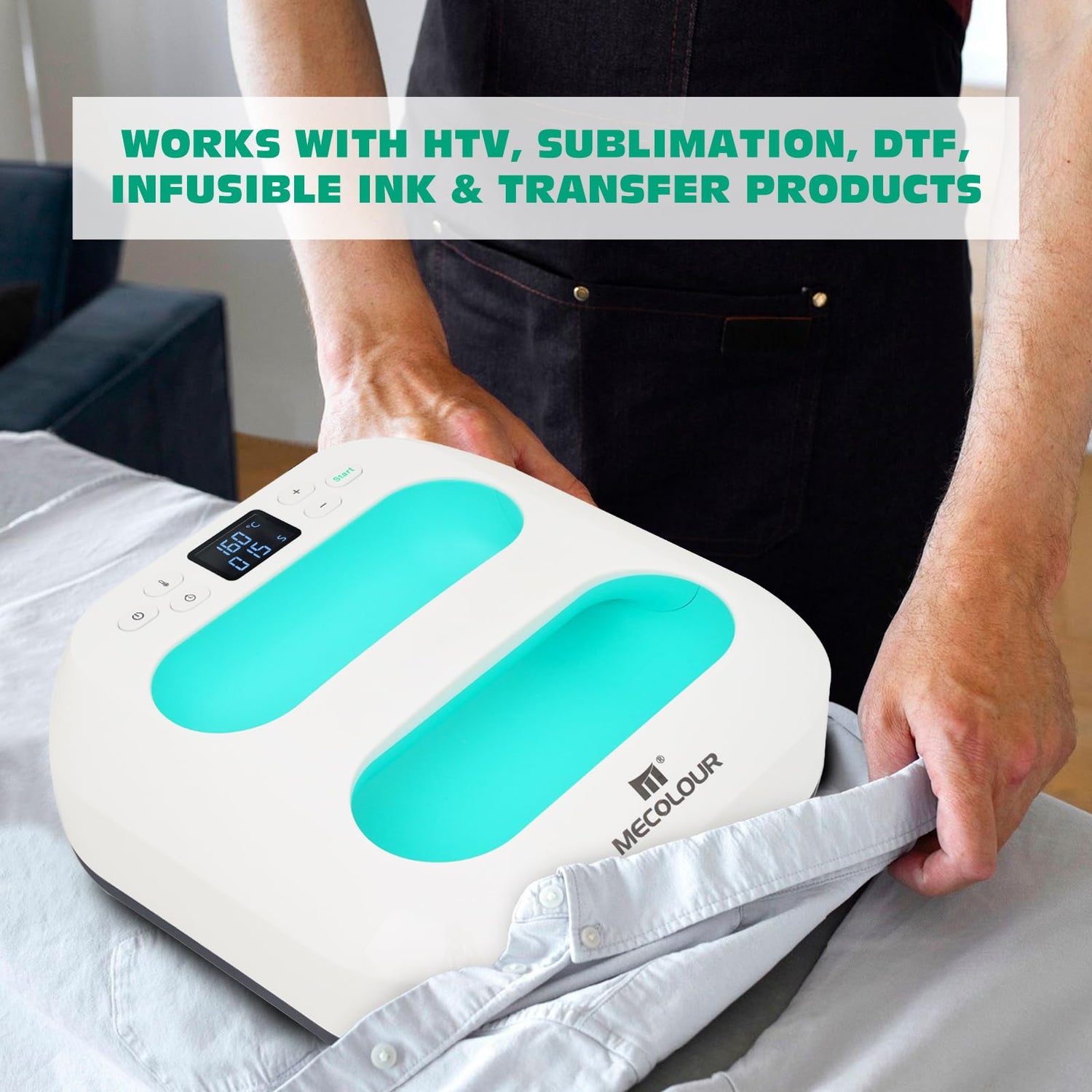 MECOLOUR Heat Press Machine for T Shirts, Portable Heat Press 9"X9" With Heat Press Mat, PTFE Teflon and 8 Pcs Tshirt Ruler Guide, Tshirt Press MECOLOUR