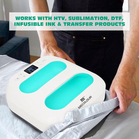 MECOLOUR Heat Press Machine for T Shirts, Portable Heat Press 9"X9" With Heat Press Mat, PTFE Teflon and 8 Pcs Tshirt Ruler Guide, Tshirt Press MECOLOUR