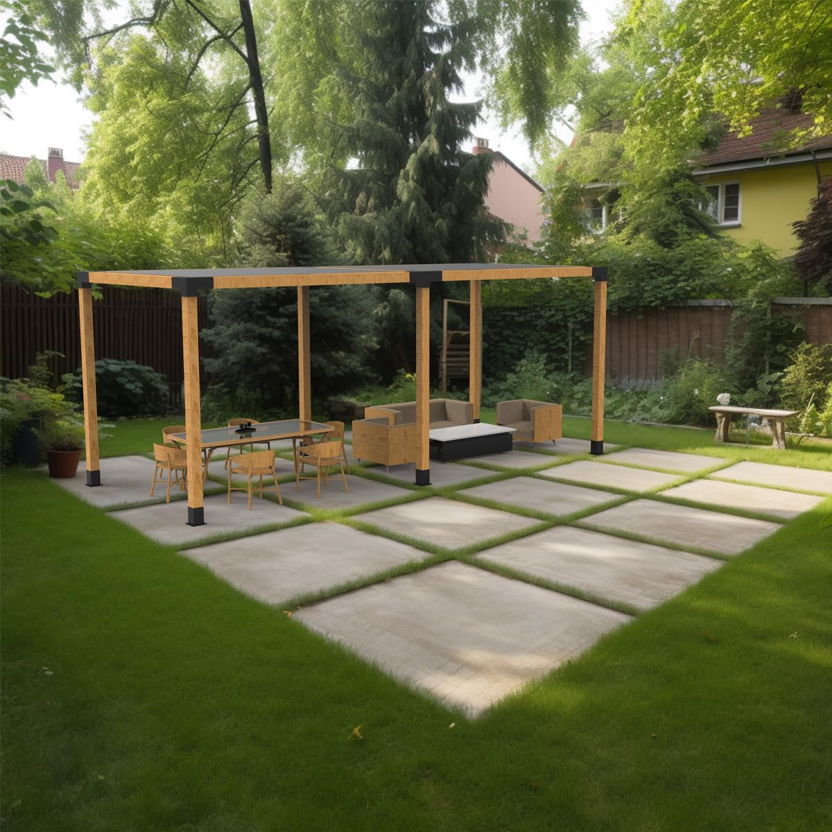 YEOOE Pergola Brackets 4x4 (Actual: 3.5x3.5 in), 2 Pack Woodworks Pergola Kit 4-Way Right Angle Corner Brackets, Powder Coated Pergola Hardware for YEOOE