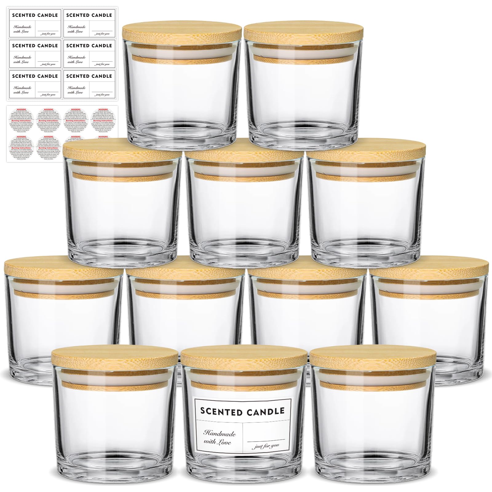 SUPMIND 4oz Glass Candle Jars 12 Pack- Clear Empty Candle Jars with Bamboo Lids and Sticky Labels, Bulk Small Candle Jars for Making Candles - WoodArtSupply