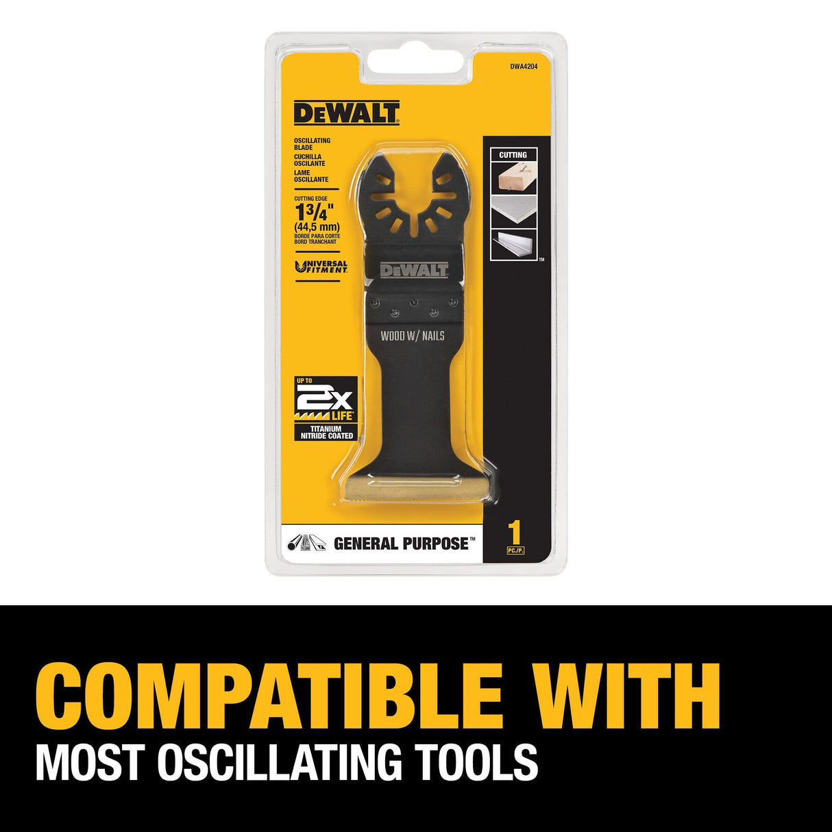 DEWALT Oscillating Tool Blade for Wood with Nails, Wide, Titanium Nitride Coated (DWA4204) , Black DEWALT
