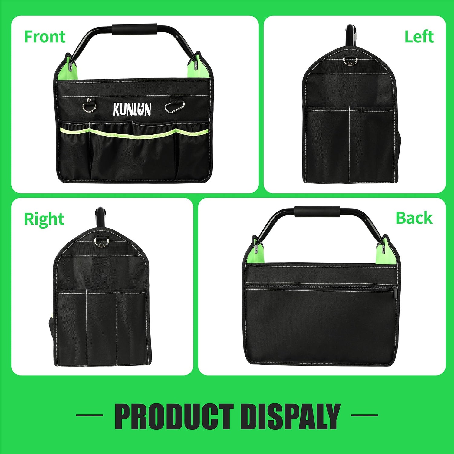 KUNLUN 17-Inch Open Top Tool Bag, Electrician Tool Bag, Tool Tote Bag Organizer for Easy Tool Access, 33 Pockets Foldable Tool Carrier with Rotating KUNLUN
