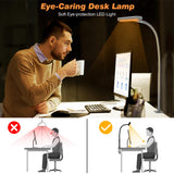 Airlonv LED Desk Lamp for Office Home, Eye-Caring Desk Light with Stepless Dimming Adjustable Flexible Gooseneck, 10W USB Adapter Desk Lamp with Airlonv
