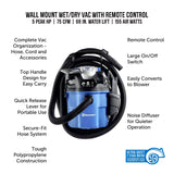Vacmaster VWM510 5-Gallon 5 Peak HP Remote Control Wall Mount Wet/Dry Shop Vacuum , Blue Vacmaster