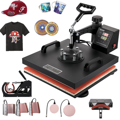 VEVOR 15x15 Heat Press Machine 8 in 1 Combo Tshirt Press Machine with Tumbler Press, 360° Swing Away Digital Multifunction Heat Transfer Sublimation VEVOR