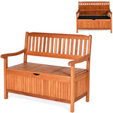 Tangkula Large Wooden Outdoor Storage Bench with Dustproof Lining and Removable Inner Bag Tangkula