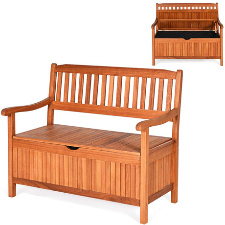 Tangkula Large Wooden Outdoor Storage Bench with Dustproof Lining and Removable Inner Bag Tangkula