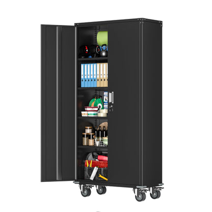 INTERGREAT Metal Garage Storage Cabinet, 75" Tall Lockable Rolling Tool Cabinet with Doors and Shelves, Heavy-Duty File Cabinet with Wheels for - WoodArtSupply