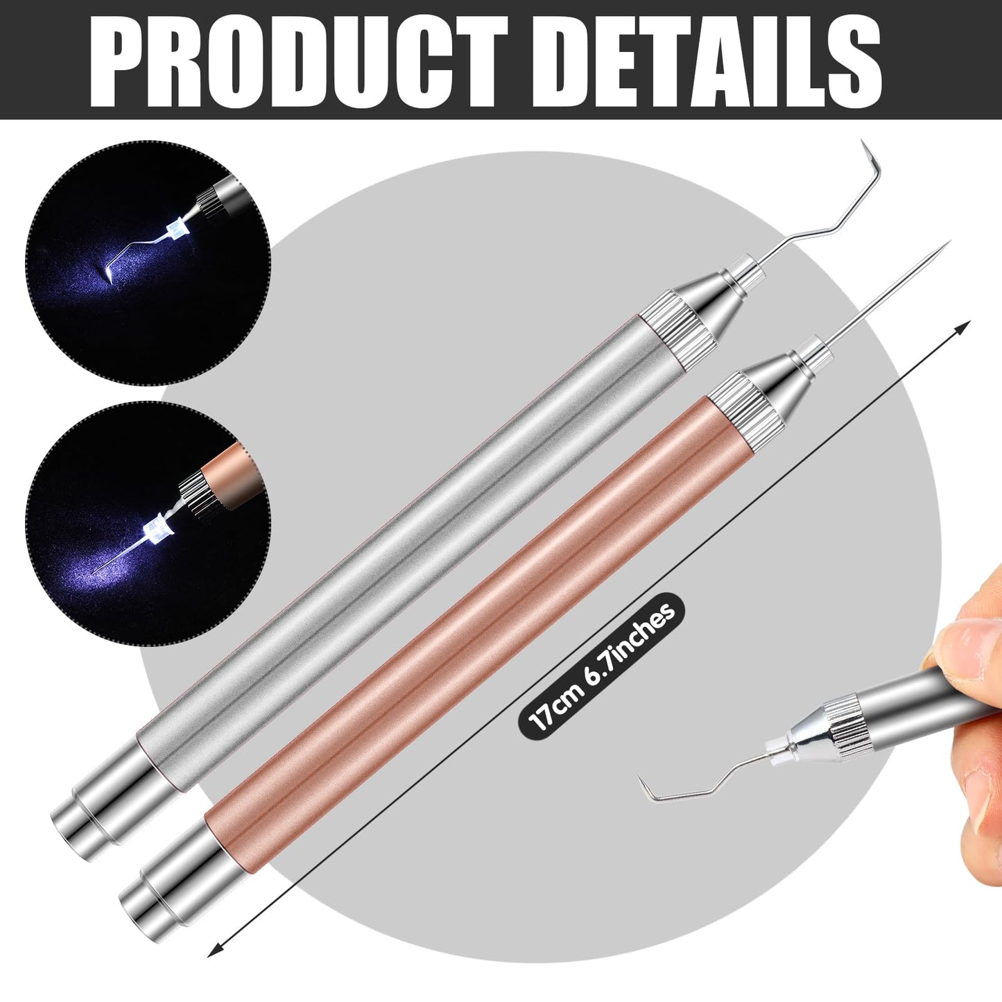 Therwen 2 Pcs LED Weeding Tools for Vinyl Weeding Vinyl Tool with Light Pin Hook Lighted Weeding Pen for Removing Iron on Tiny Vinyl Paper Silhouette