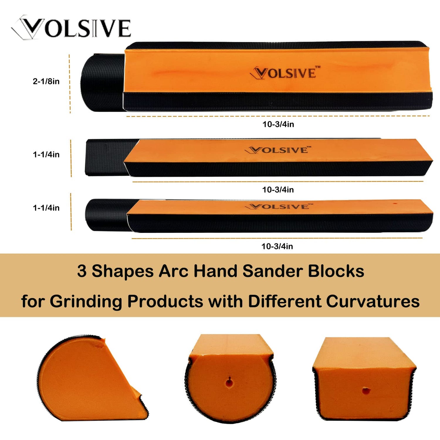 VOLSIVE 7pcs Hand Sanding Block Set, Rectangle Handheld Sanding Pad, Hook and Loop Interchangeable Assorted Shapes, for Sanding or Polishing in Auto VOLSIVE