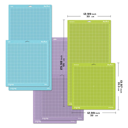ReArt Cutting Mat Variety 6 Packs for Cricut Maker 3/Maker/Explore 3/Air 2/Air/One Adhesive Sticky Replacement - Strong, Standard, Light, 12in x 12in