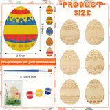 Foilswirl 30 Sets Wooden Easter Ornaments to Paint 5" DIY Unfinished Easter Egg Wood Cutouts with Grass Raffia Paper Shreds and Acrylic Paints with Foilswirl