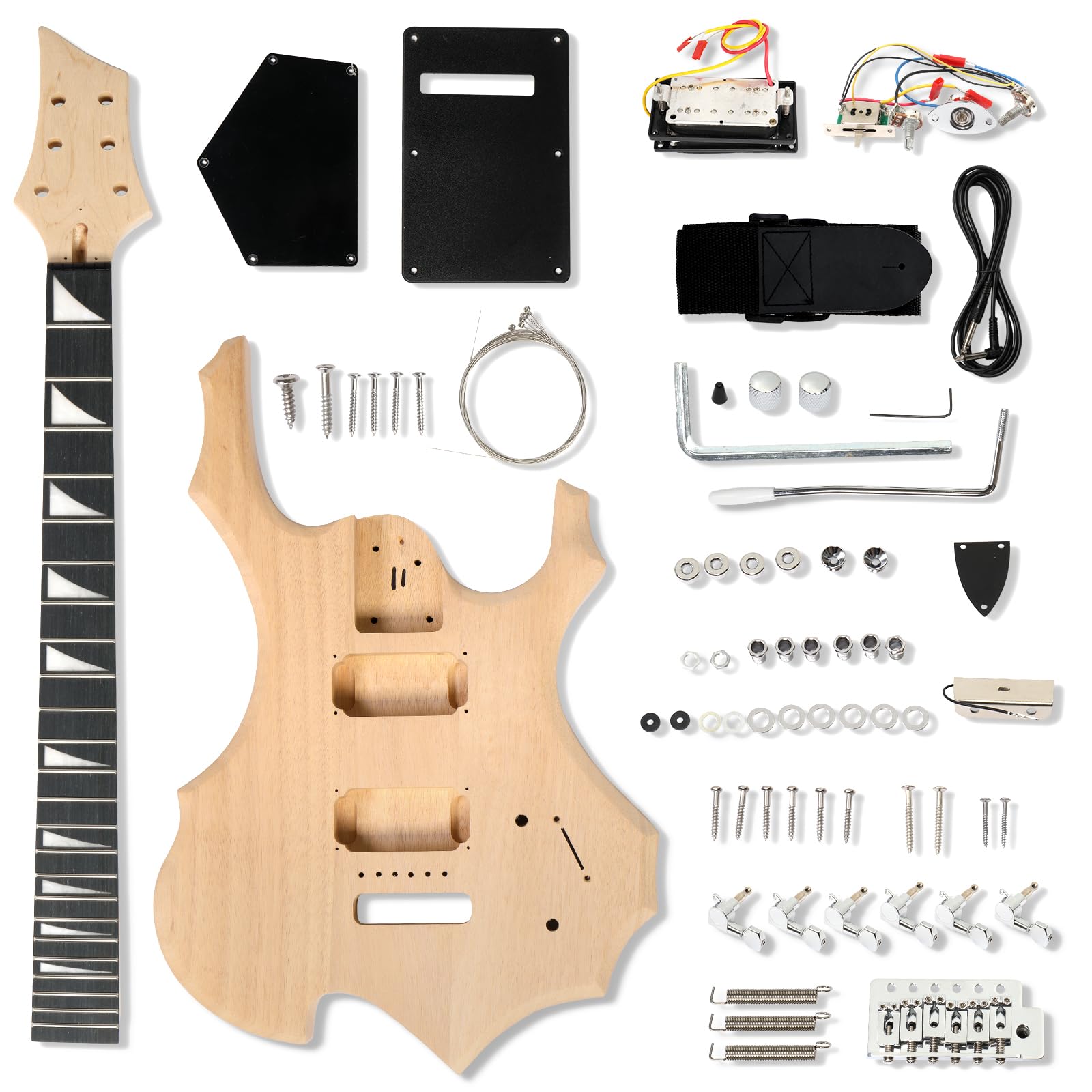 Ktaxon DIY Guitar Kit with Mahogany Body, Premium Fingerboard and Maple Neck, 6 String DIY electric Guitar Kit with Unique Design, Easy Installation - WoodArtSupply