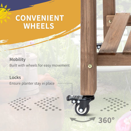 Outsunny Raised Garden Bed with 8 Grow Grids, Wooden Outdoor Plant Box Stand with Folding Side Table and Wheels, 49" x 21" x 34", for Vegetables, Outsunny