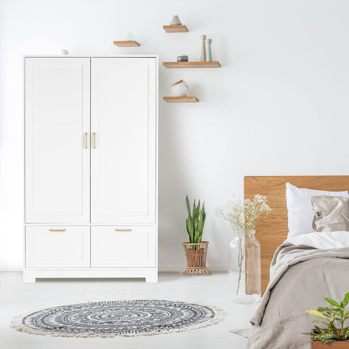 VINGLI Wide White Armoire Wardrobe Closet with Adjustable Shelves and Drawers, 60" Freestanding Closet Wardrobe Cabinet, Armoires and Wardrobes with VINGLI