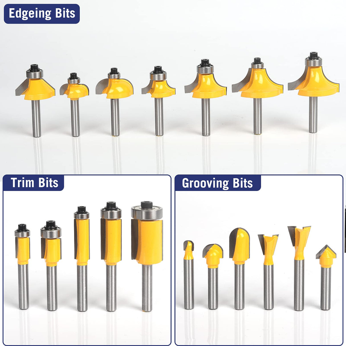 MNA Router Bits 35 Pcs Set, 35 Pieces 1/4 Inch Shank Router Bit Kit. American Router Bit Set Complete Set. MNA