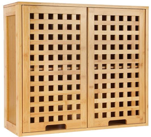 ZYBT Natural Bamboo Bathroom Wall Cabinet with Doors and Shelves, Over The Toilet Storage Solution