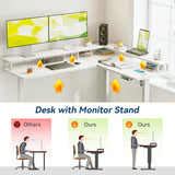 AODK L Shaped Electric Standing Desk, 59" x 48" Stand Up Corner Desk, Home Office Sit Stand Desk with White Top and White Frame, L-Shaped Standing AODK