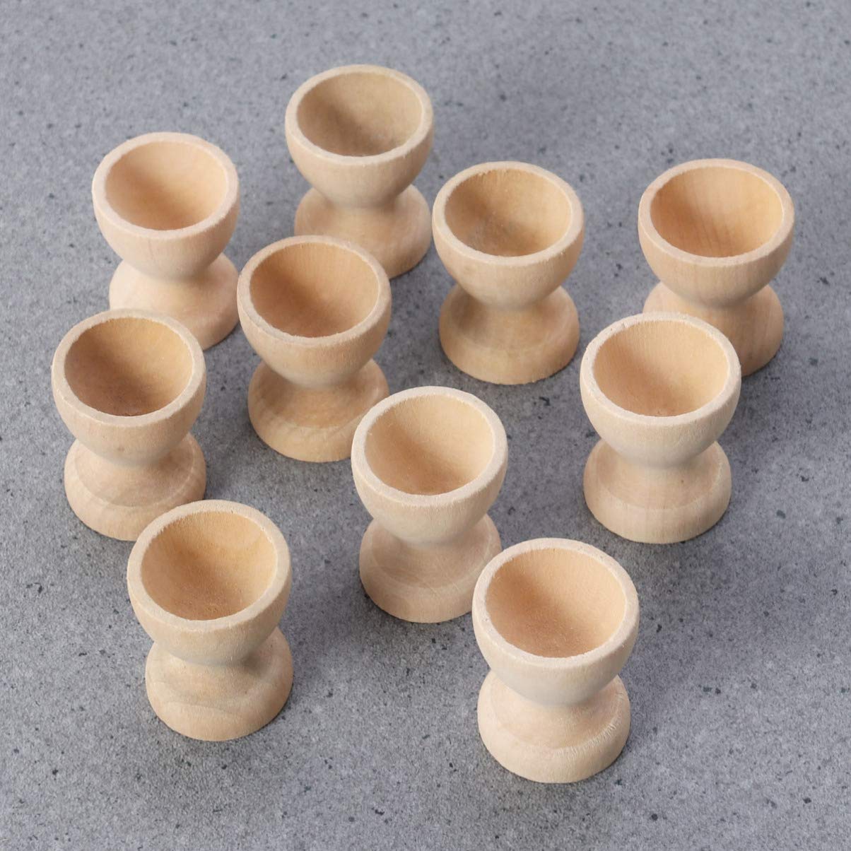 MAGICLULU 10 PCS Wooden Egg Cup Holders Unfinished Wood Egg Stands for Crafts Easter Decor - WoodArtSupply