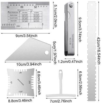 17 Pieces Guitar Luthier Tools Set Guitar Radius Gauge, String Action Ruler Gauge, Feeler Gauge, Guitar Notched Radius Gauges, Guitar Neck Notched - WoodArtSupply
