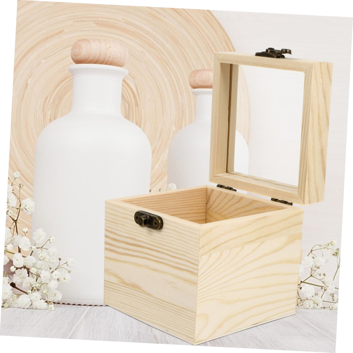 NOLITOY 4 Pcs Wooden Box with Glass Lid Candy Glass Jewelry Keepsake Unfinished Wooden Chest Jewelry Container Necklace Case Glass Container Flowers NOLITOY