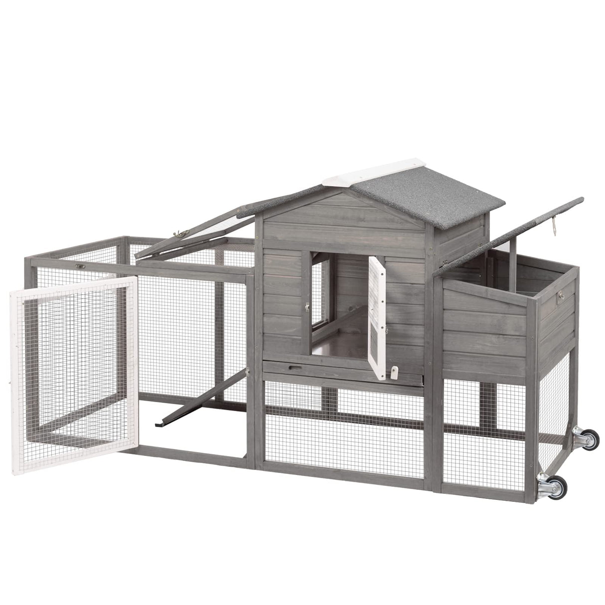 PetsCosset 79" Wooden Chicken Coop Rabbit Cage with Nesting Box, Waterproof Roof, Removable Tray, Combinable PetsCosset