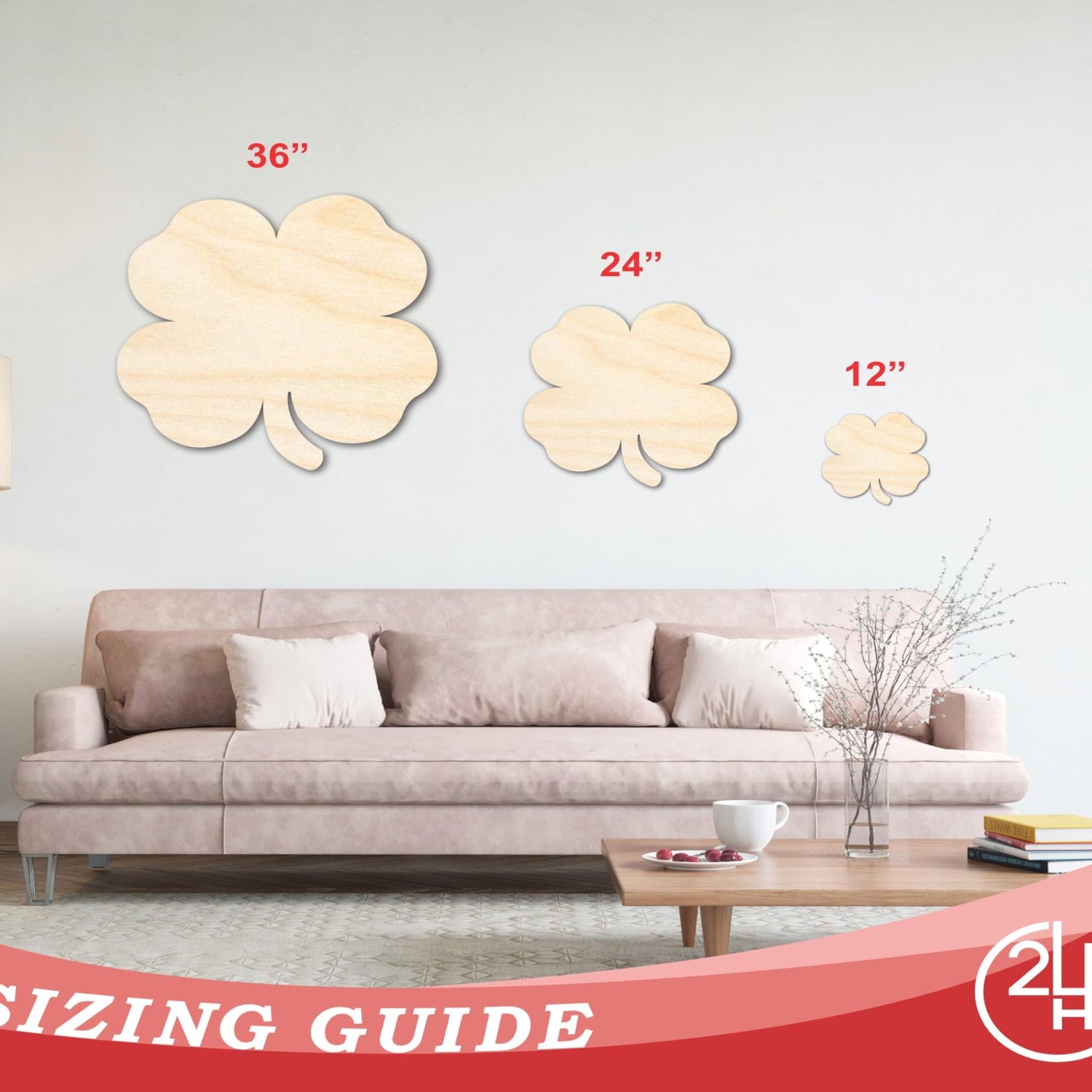 Unfinished Wood Cute Four Leaf Clover Shape - Craft - up to 36" DIY 5" / 1/8" 24 Hour Crafts