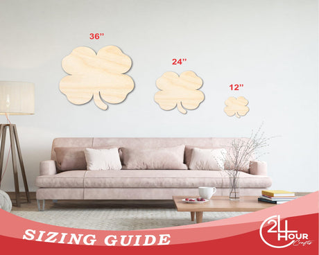 Unfinished Wood Cute Four Leaf Clover Shape - Craft - up to 36" DIY 5" / 1/8" 24 Hour Crafts